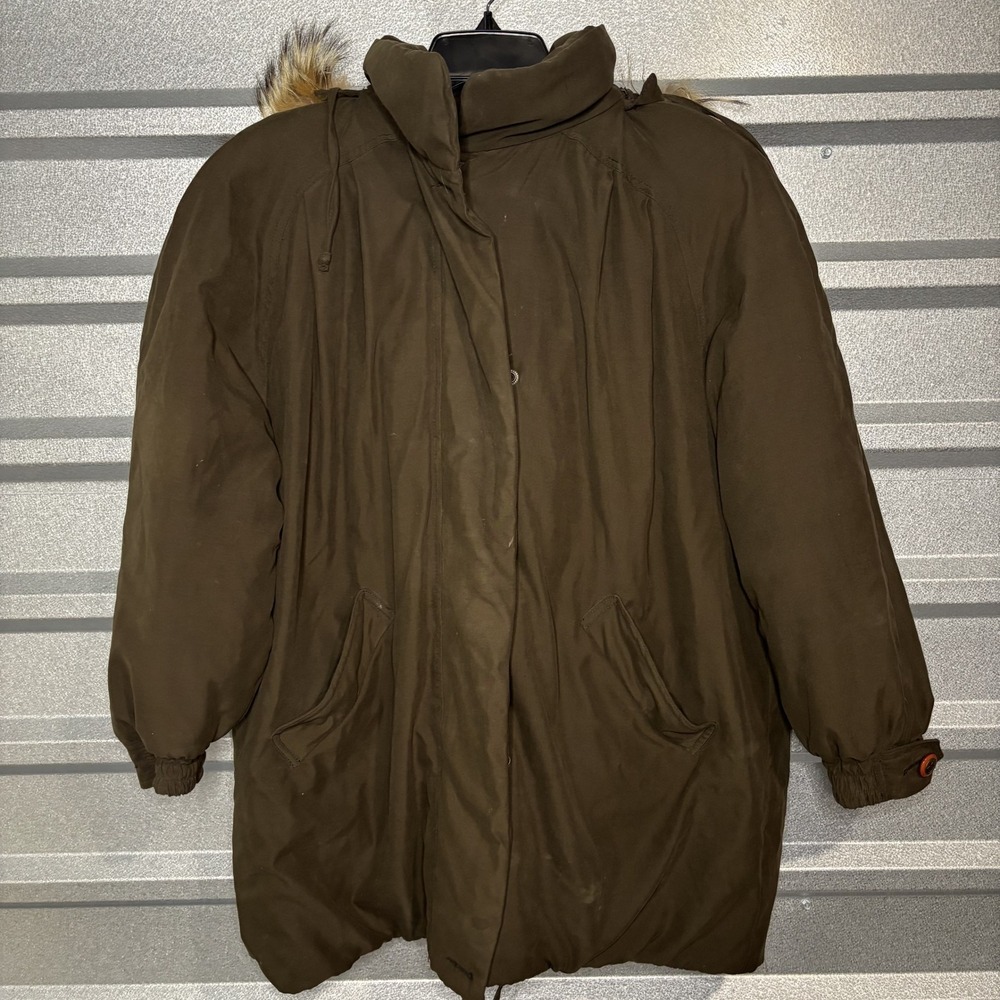 Jones New York Brown Faux Fur Trim Hooded Parka Coat P/M RN 15101